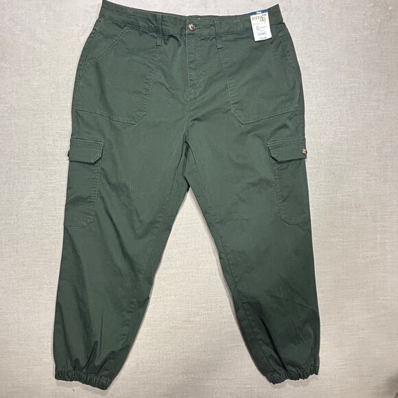Terra Sky Women’s Cargo Pants 18W Green Utility Stretch Pockets Jogger Casual - Picture 1 of 8